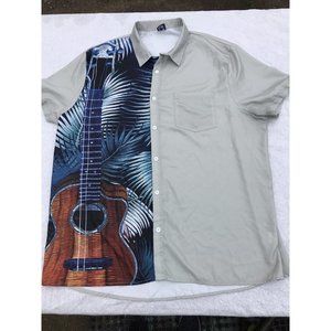 Mens Hawalili Button Down Casual Bowling Tiki Shirt Guitar Rock Hawaiian 2XL